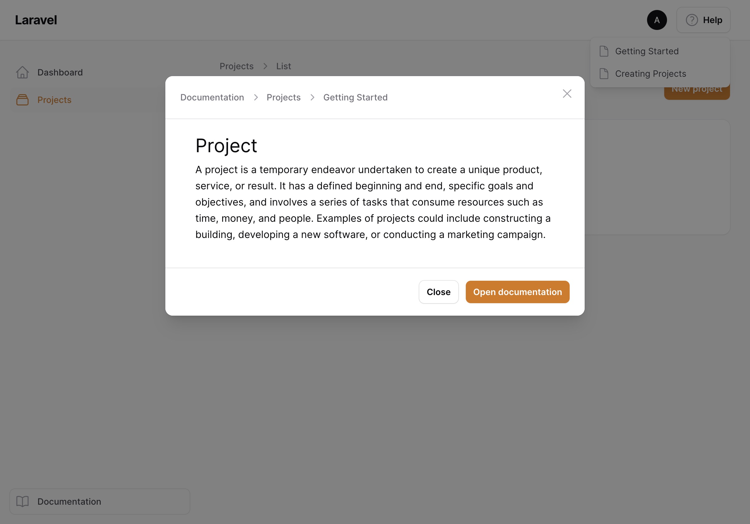 Modal breadcrumbs example