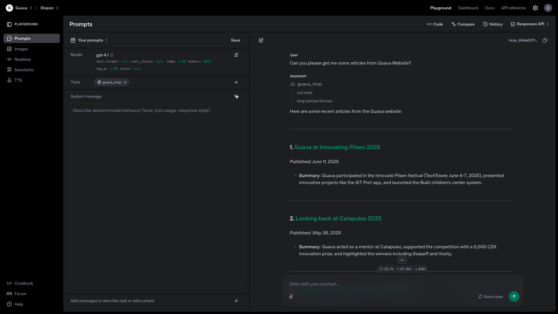 OpenAI's playground with connected MCP Server